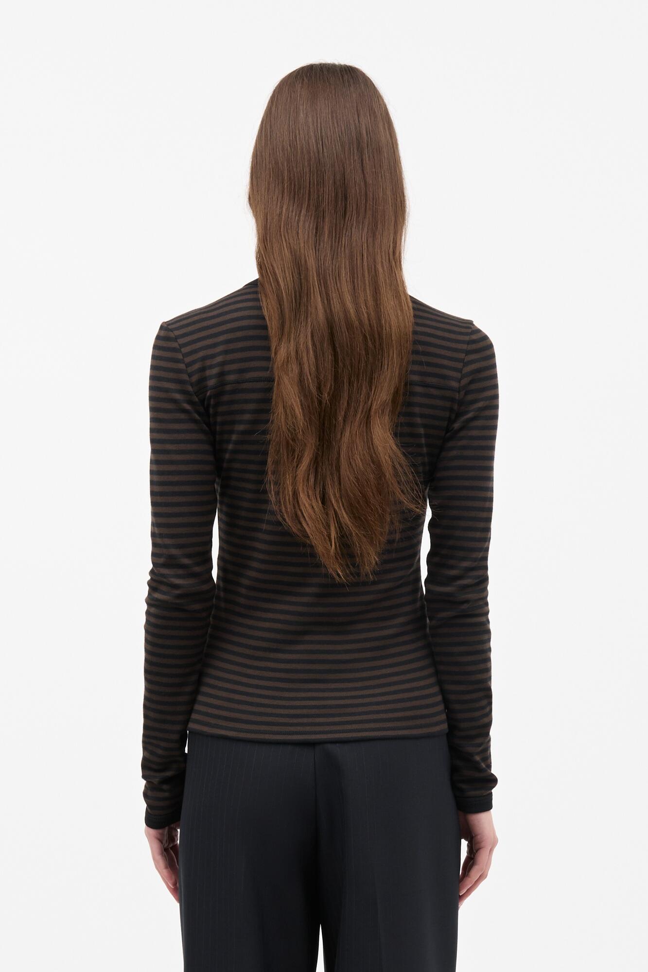 Grace Jersey Stripe Camille langærmet t-shirt – Black/Turkish Coffee